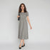 Checkered Puff Sleeve Flared Dress