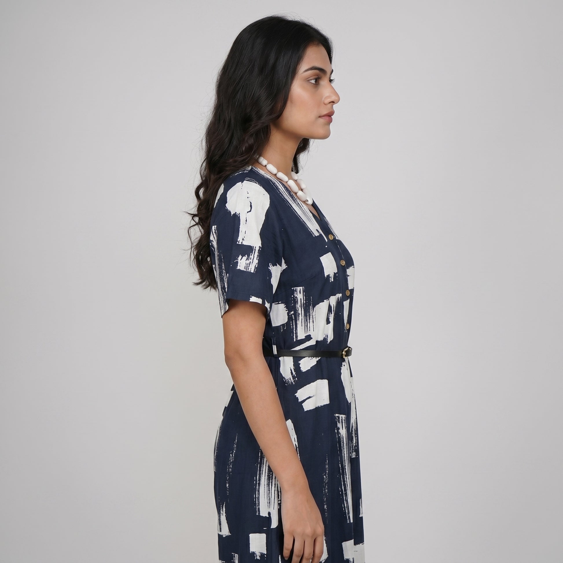 Printed V-Neck Flared Dress