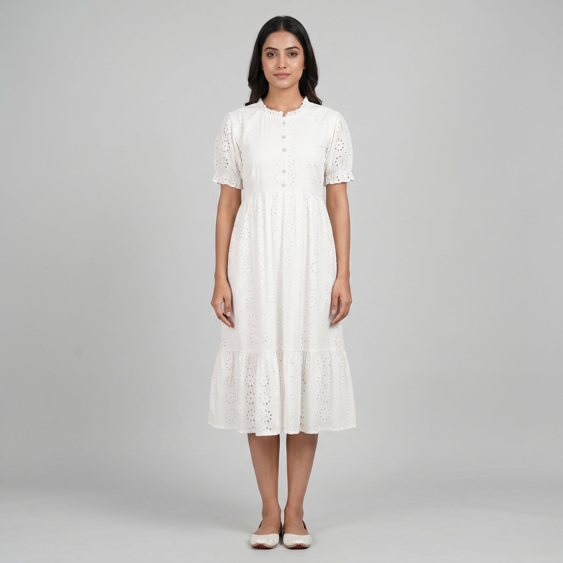 Cotton Schiffli Flared Dress