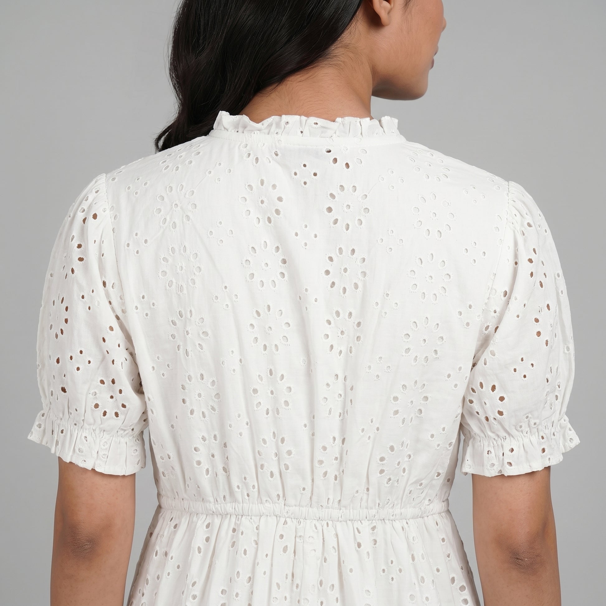 Cotton Schiffli Flared Dress