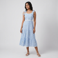 Cotton Checked Sweetheart Neck Flared Dress