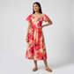 Printed Puff Sleeve Flared Dress