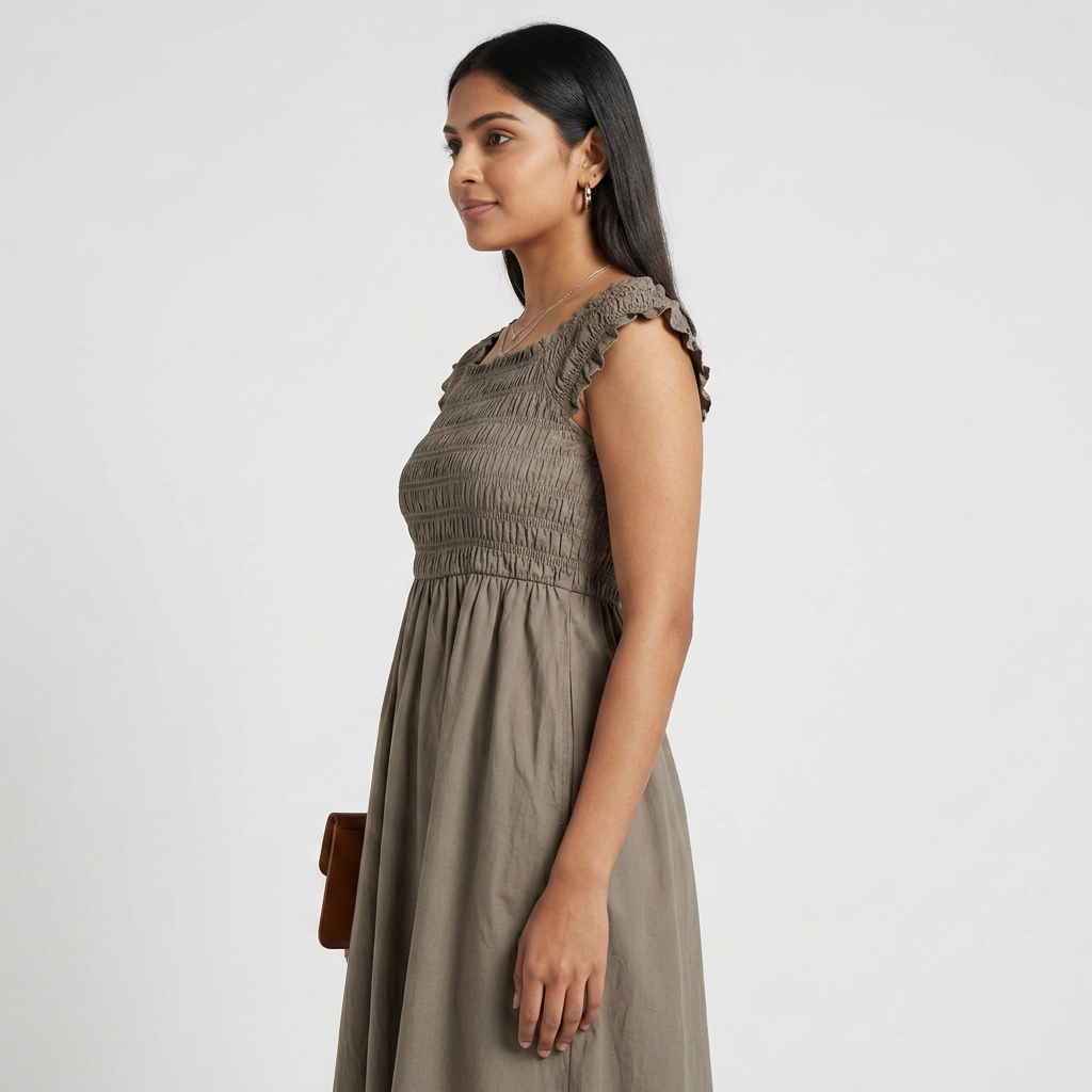 Cotton Solid Flared Dress