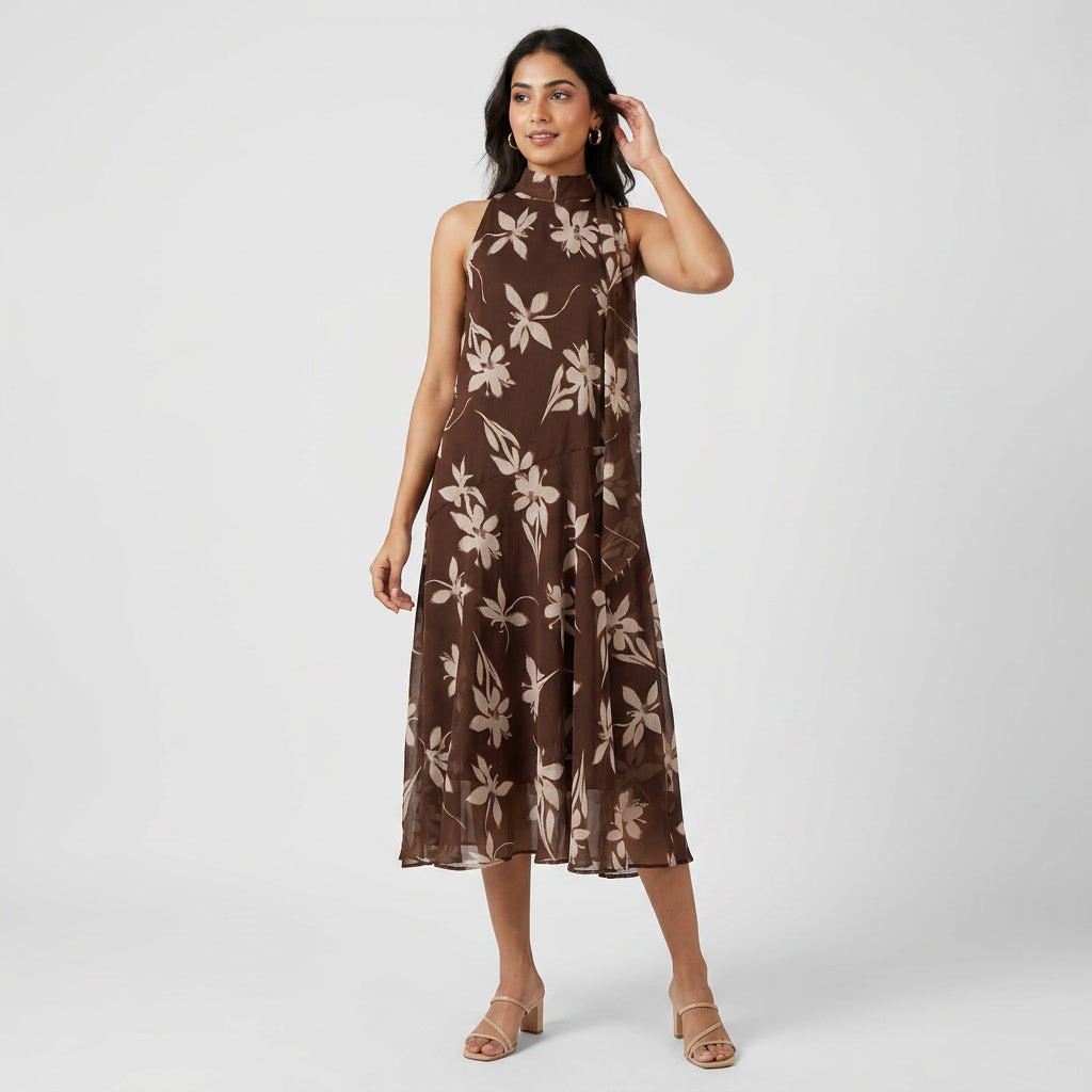 Printed Halter Neck Flared Dress
