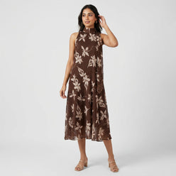 Printed Halter Neck Flared Dress