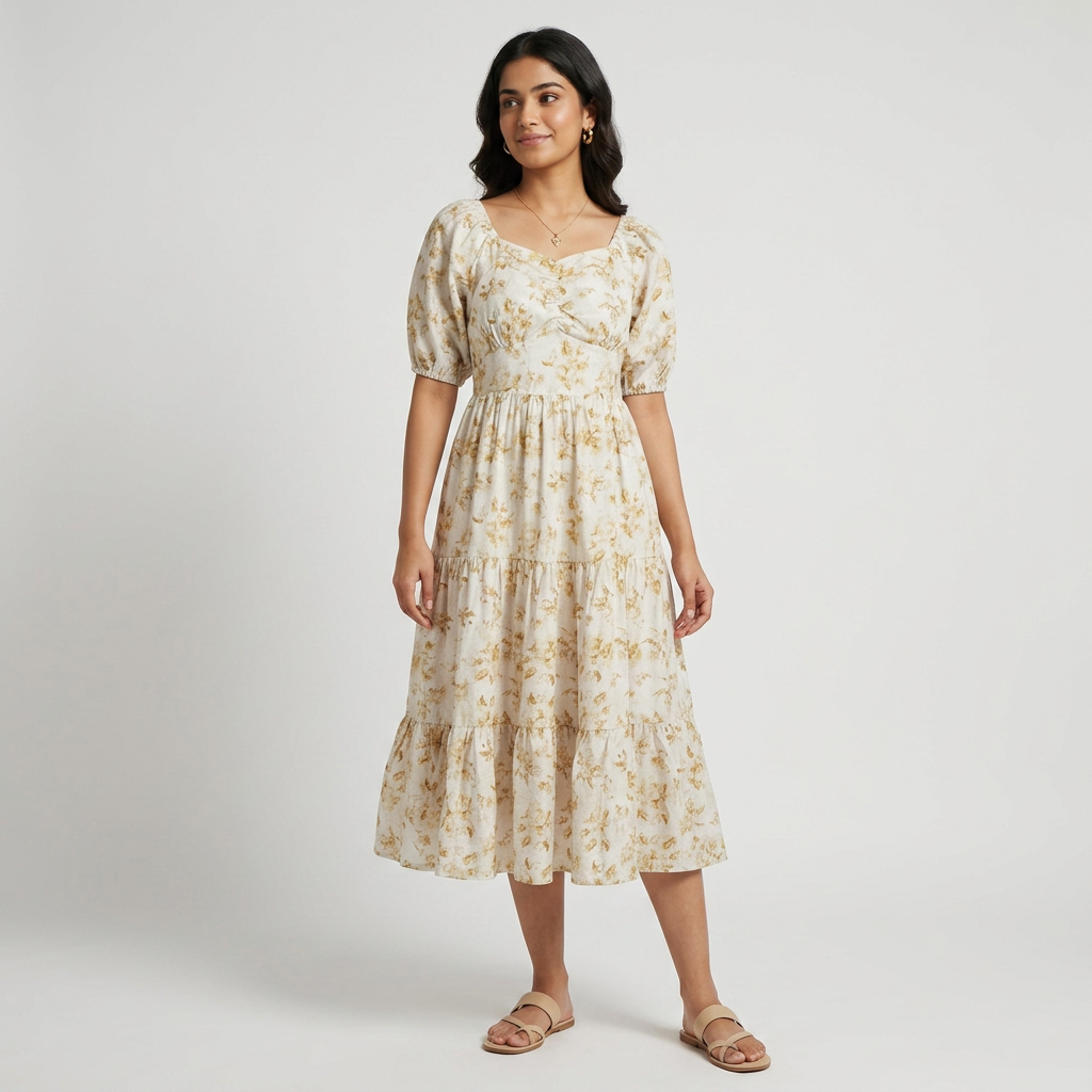 Printed Sweetheart Neck Dress