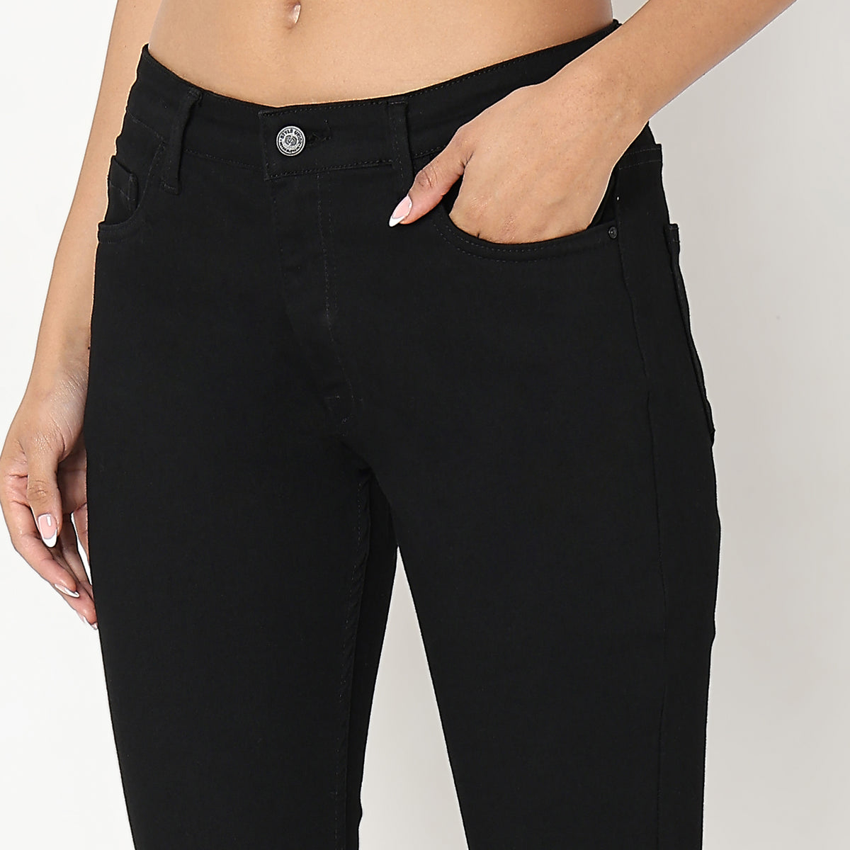 Boot Cut Solid Mid Rise Jeans