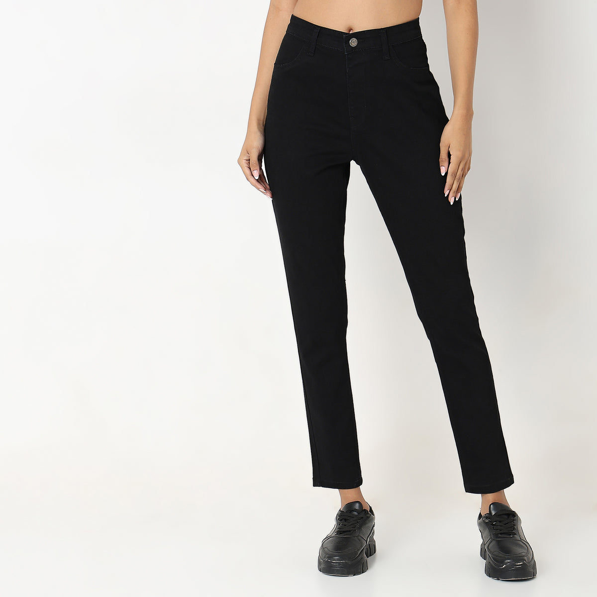 Skinny Fit Solid High Rise Jeans