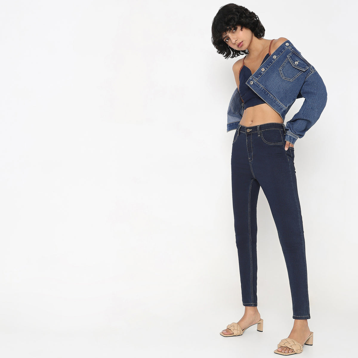 Skinny Fit Solid High Rise Jeans