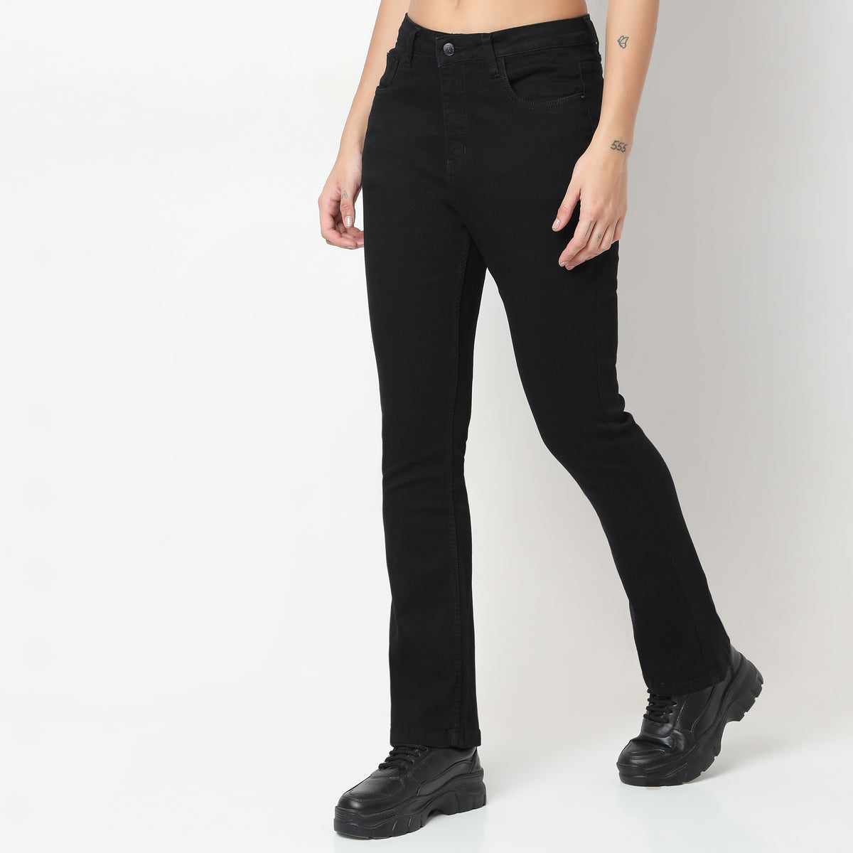 Boot Cut Solid High Rise Jeans