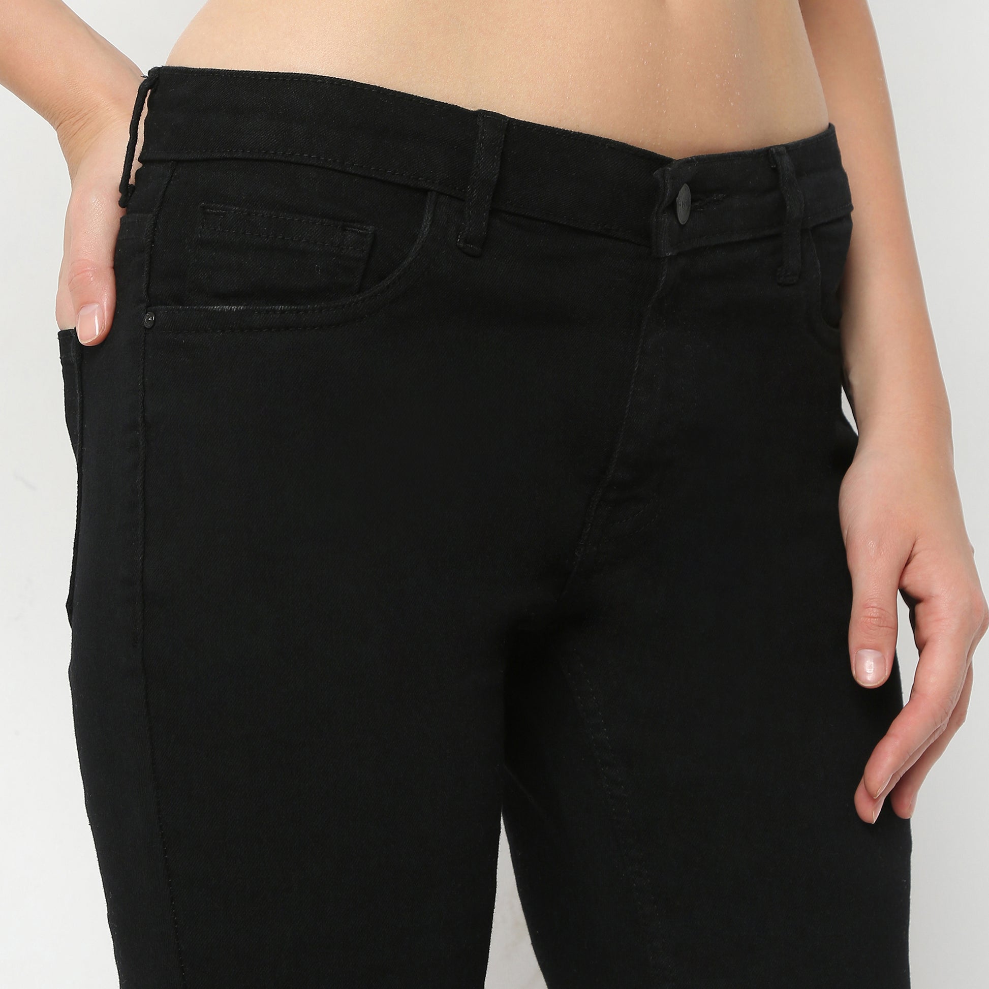 Boot Cut Solid Ankle Length Low Rise Jeans