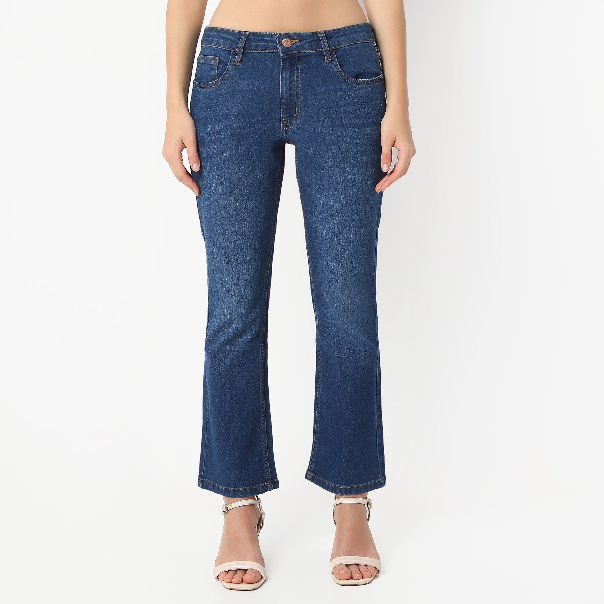 Boot Cut Solid Ankle Length Low Rise Jeans