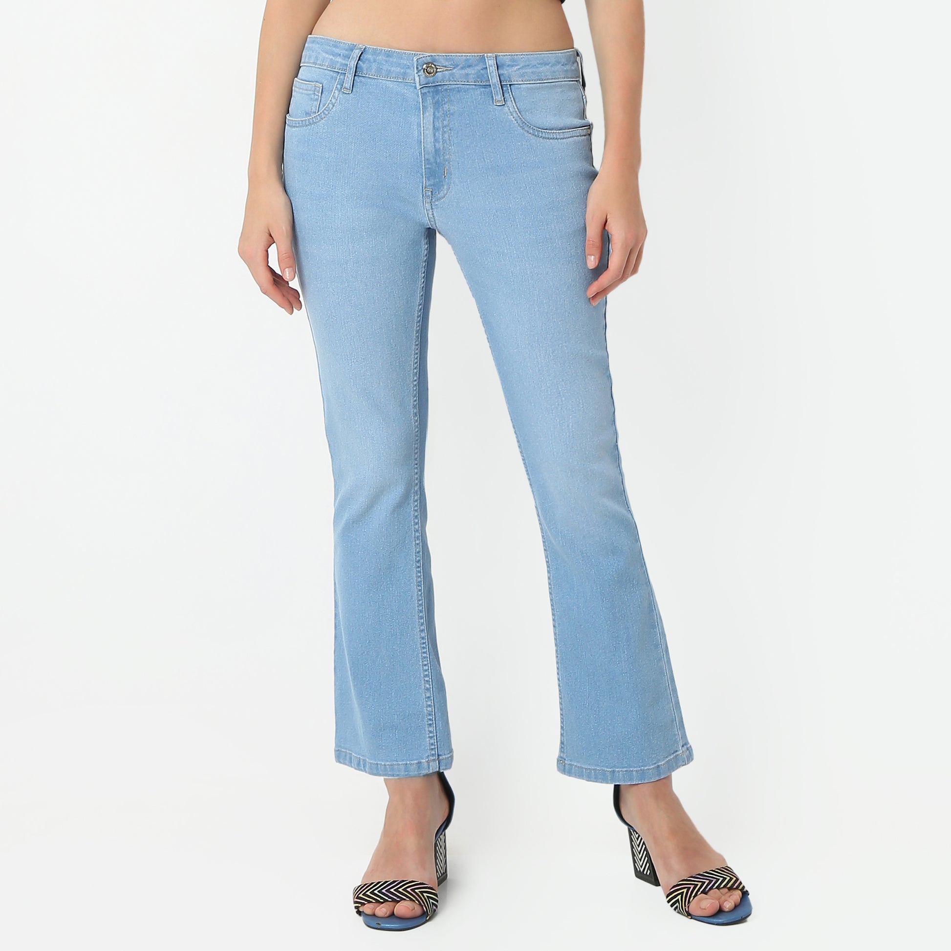 Boot Cut Solid Ankle Length Low Rise Jeans