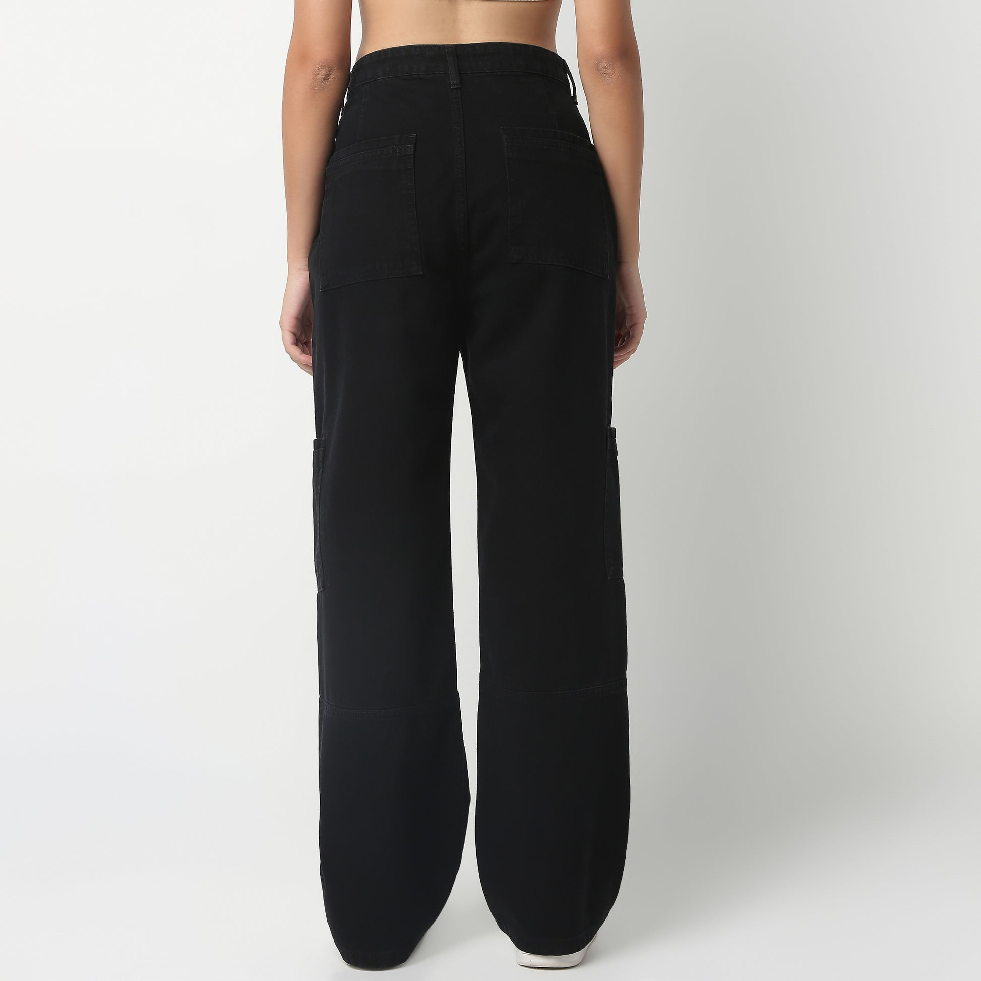 Full Length Boot Cut Solid Highwaist Patch Pocket Cargos