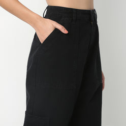 Full Length Boot Cut Solid Highwaist Patch Pocket Cargos