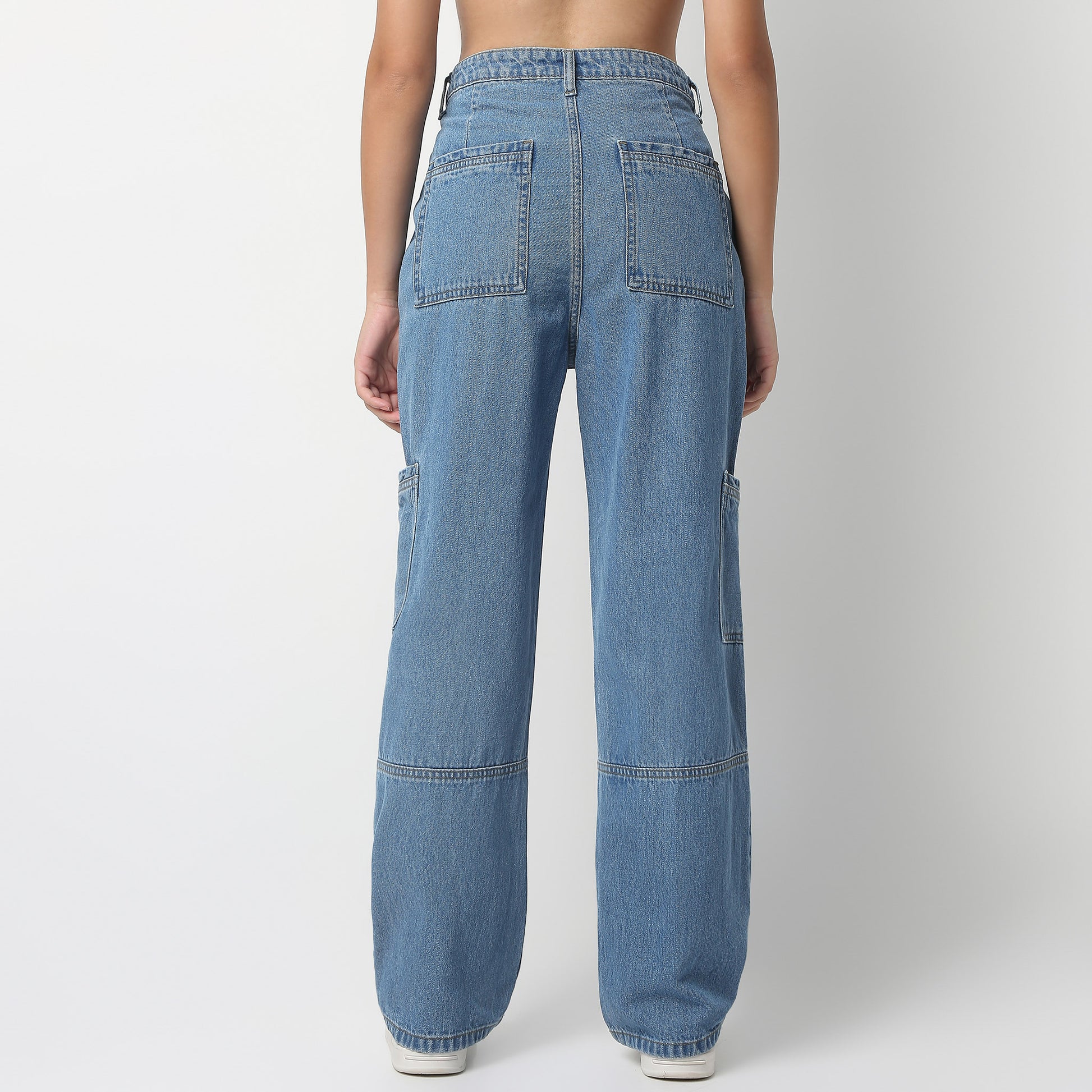 Full Length Boot Cut Solid Highwaist Patch Pocket Cargos