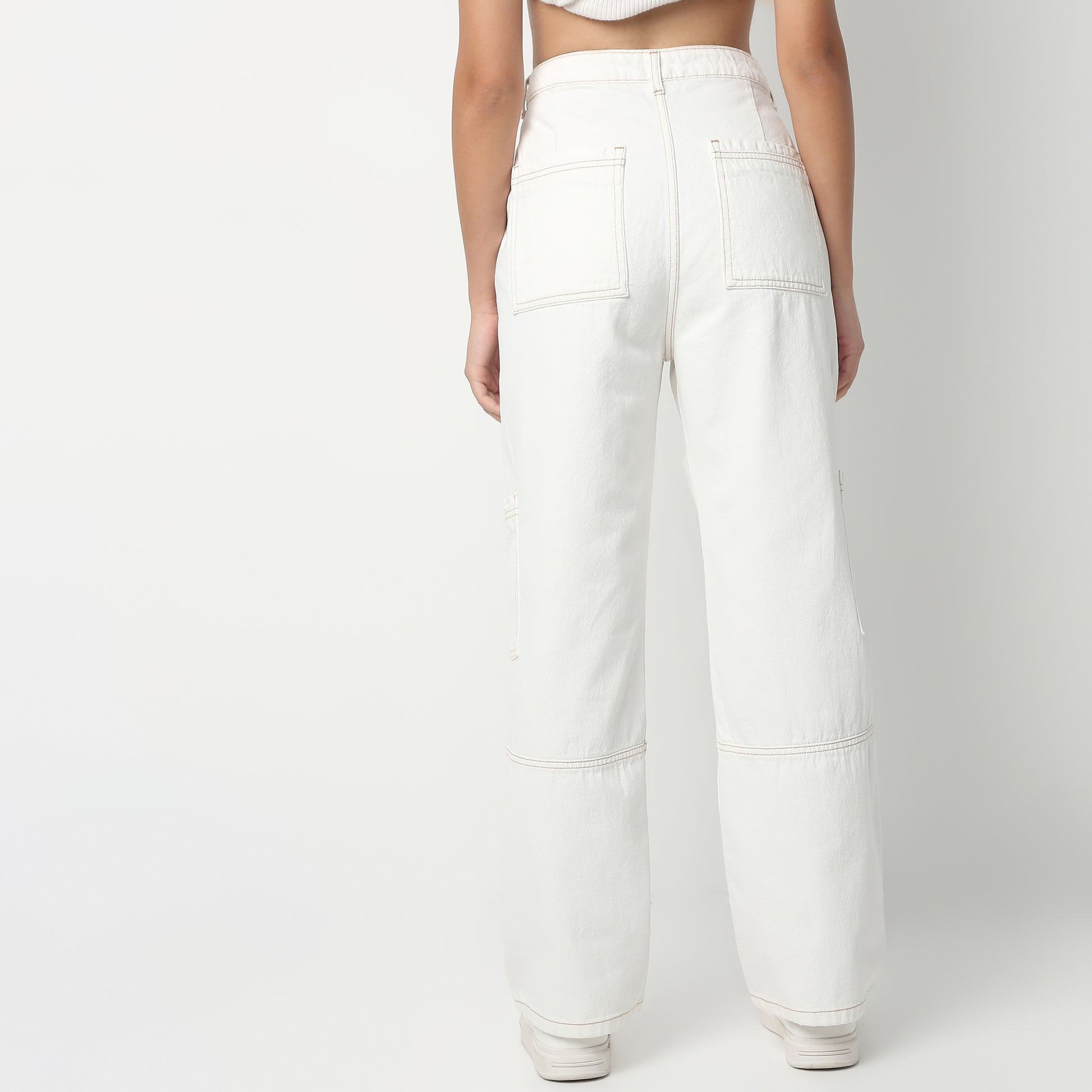 Full Length Boot Cut Solid Highwaist Patch Pocket Cargos