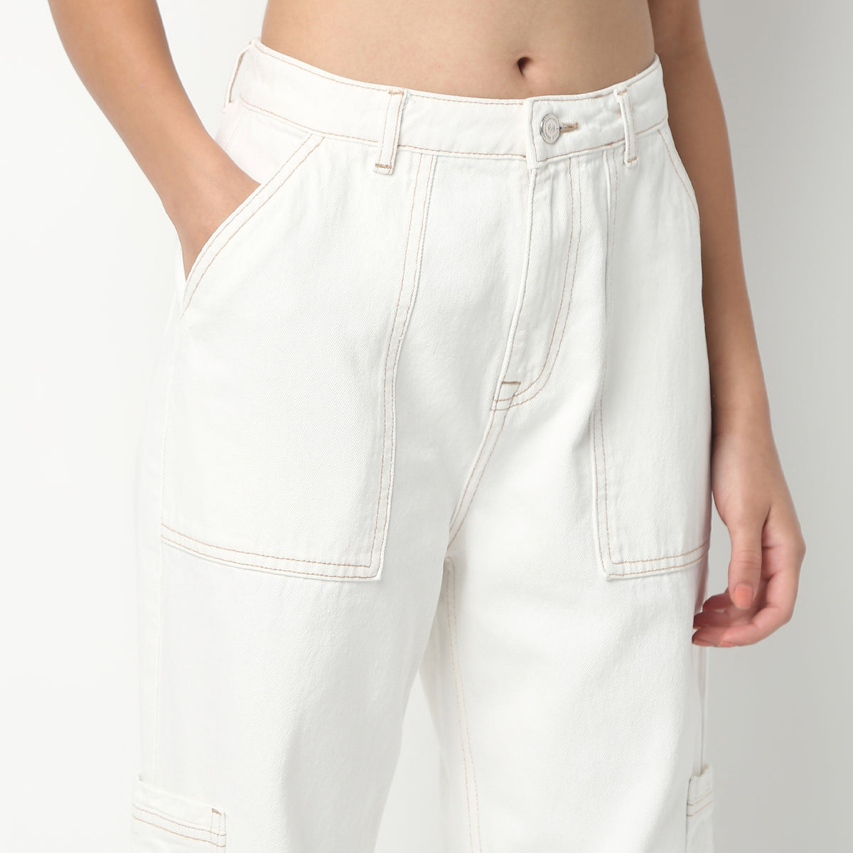 Full Length Boot Cut Solid Highwaist Patch Pocket Cargos