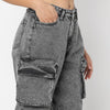Solid Ankle-Length High-Rise Slouch Fit Jeans with Big Patch Pocket