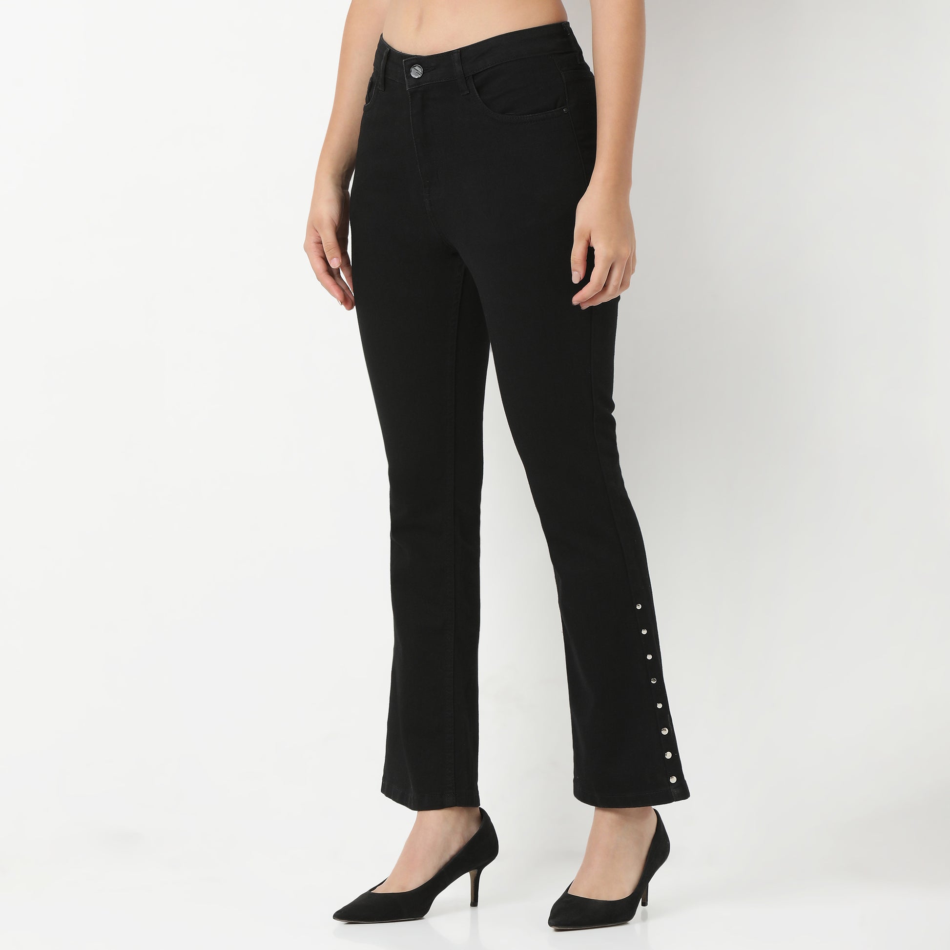 Black Denim Bootcut with Bottom Peral Look