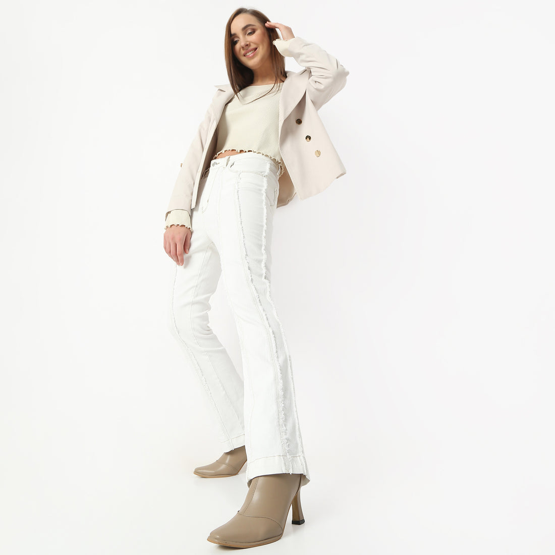 Boot Cut Solid Full Length High Rise Jeans