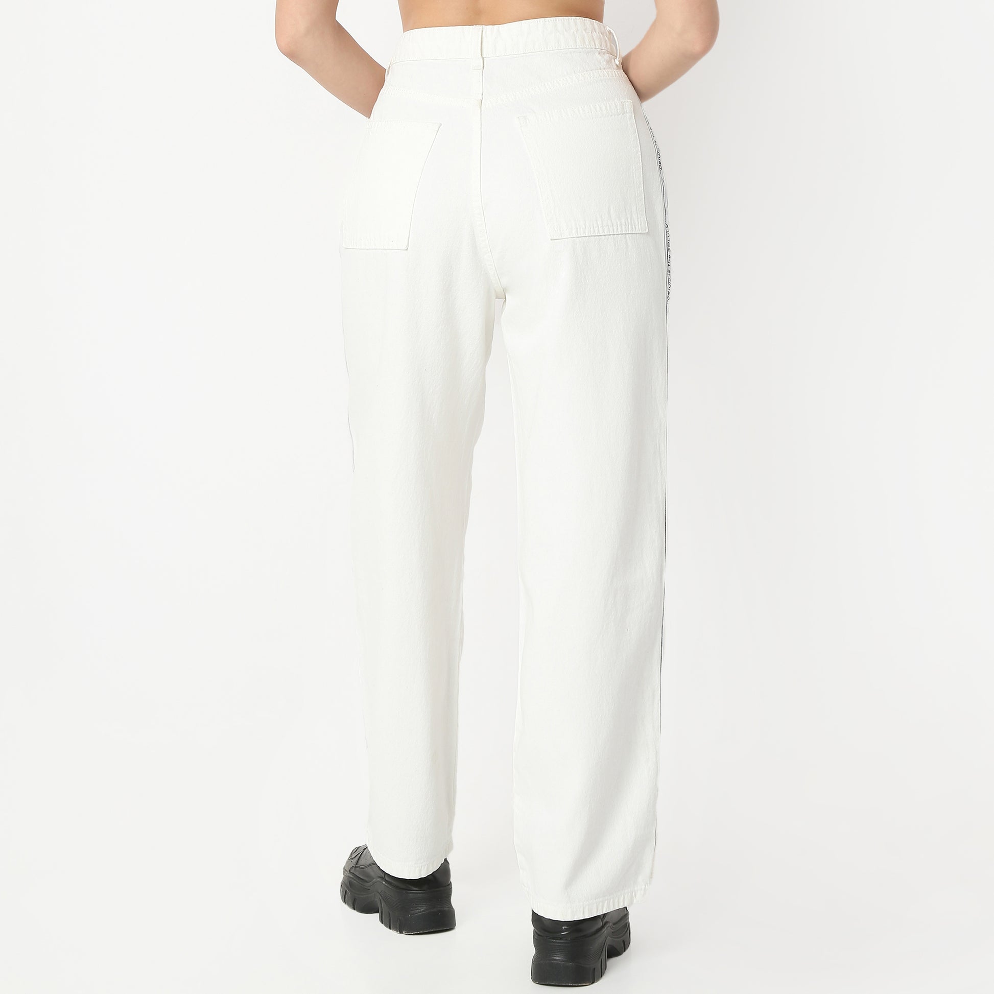 Straight Fit Solid Full Length High Rise Jeans