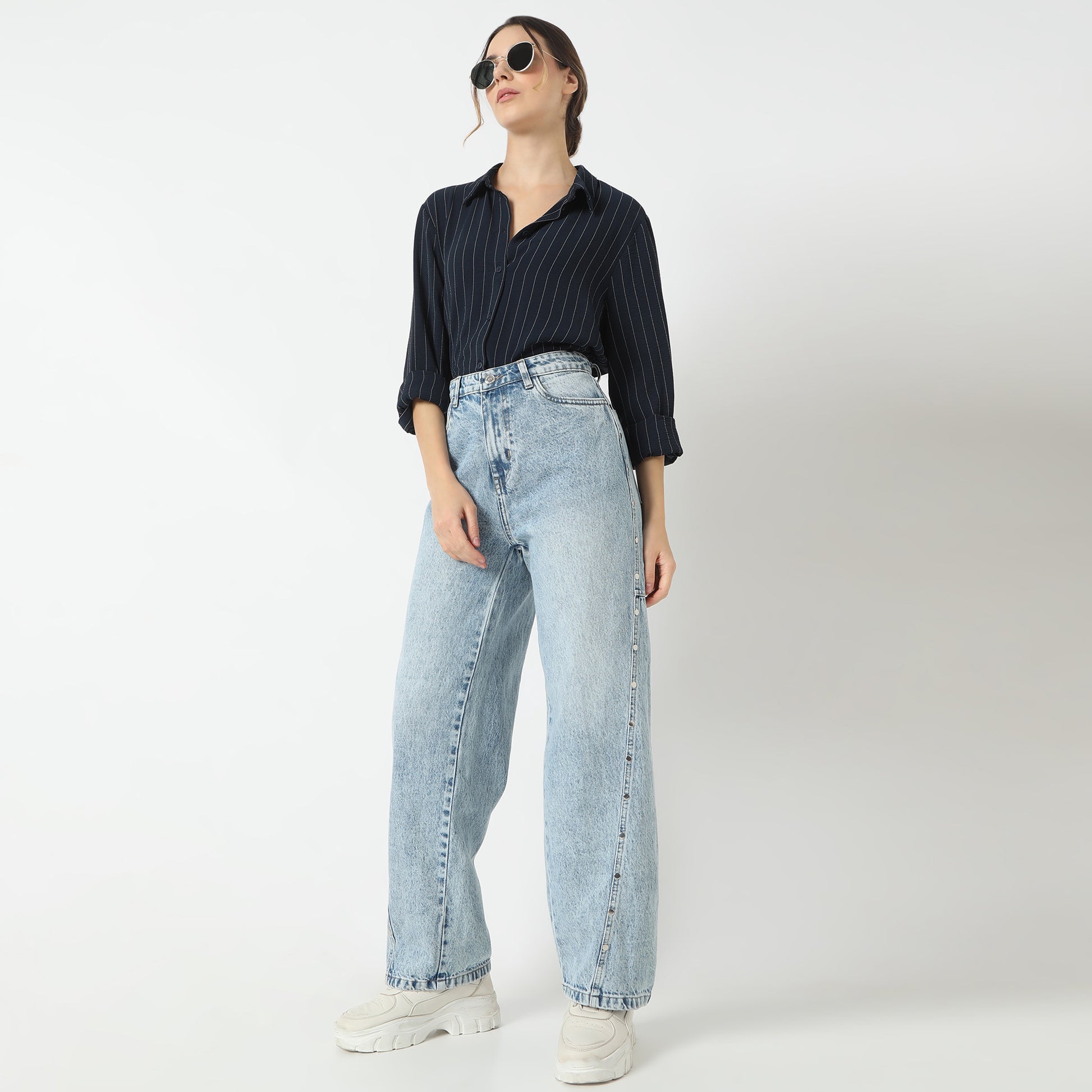 Straight Fit Solid Full Length High Rise Jeans