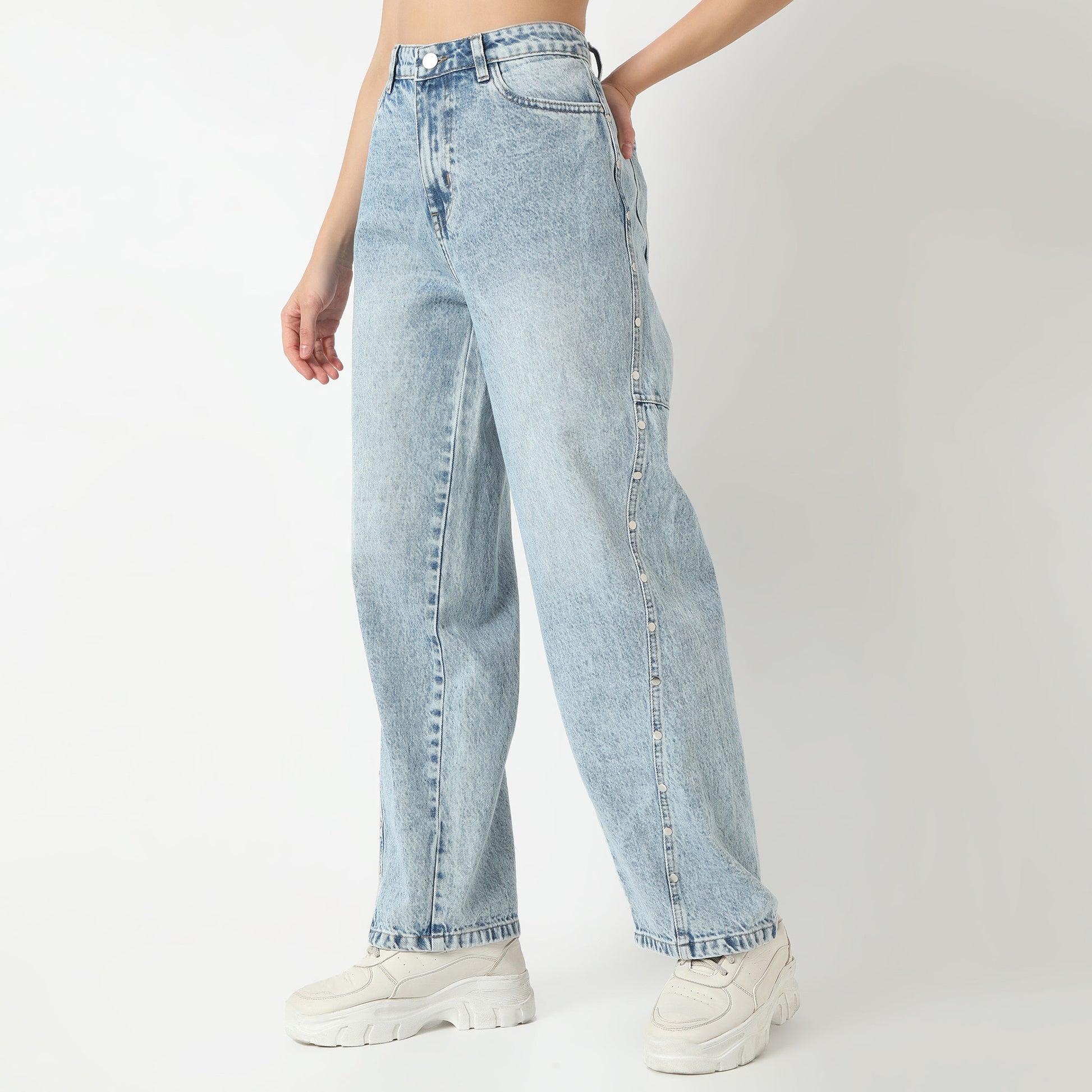 Straight Fit Solid Full Length High Rise Jeans