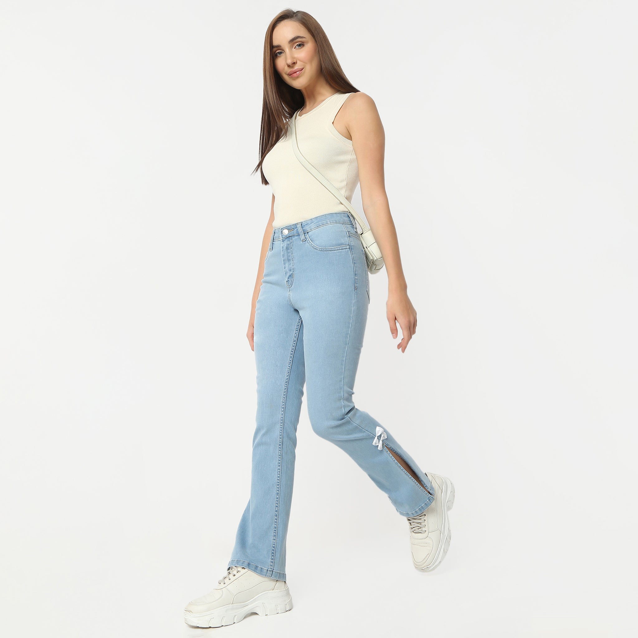 Boot Cut Solid Full Length High Rise Jeans