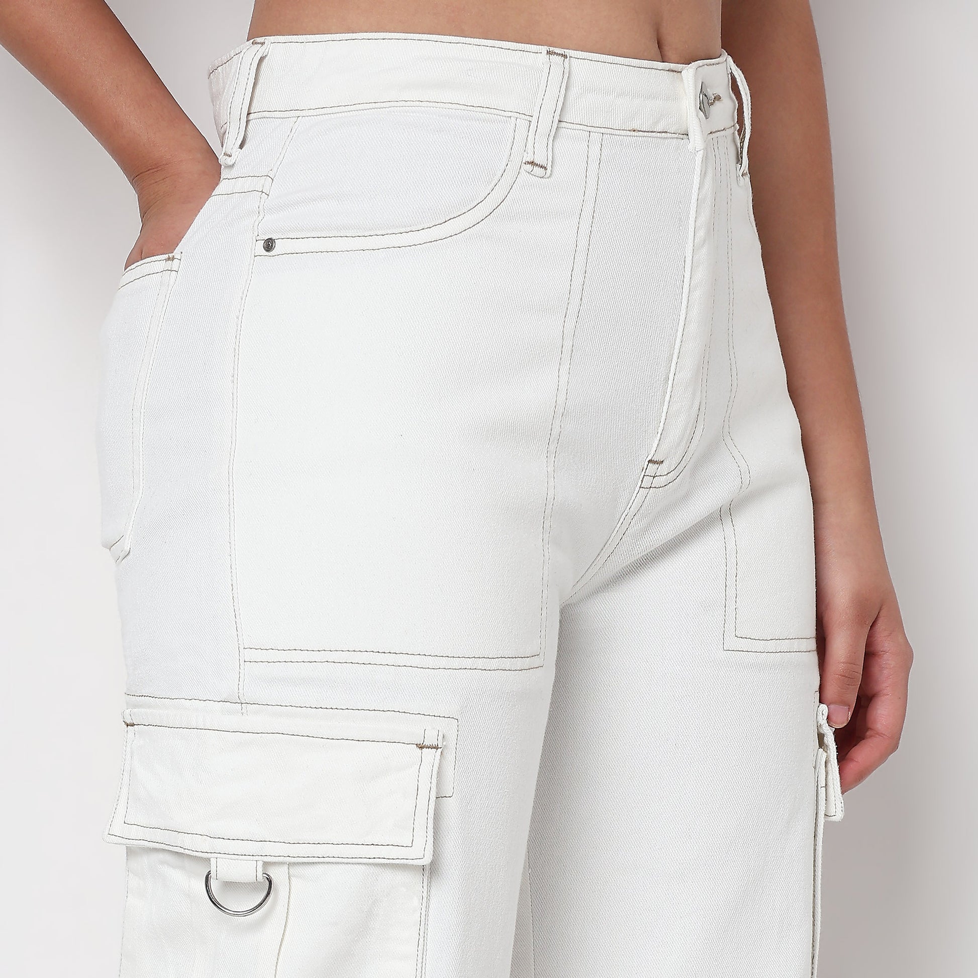 Relaxed Fit Solid Cargo Jeans