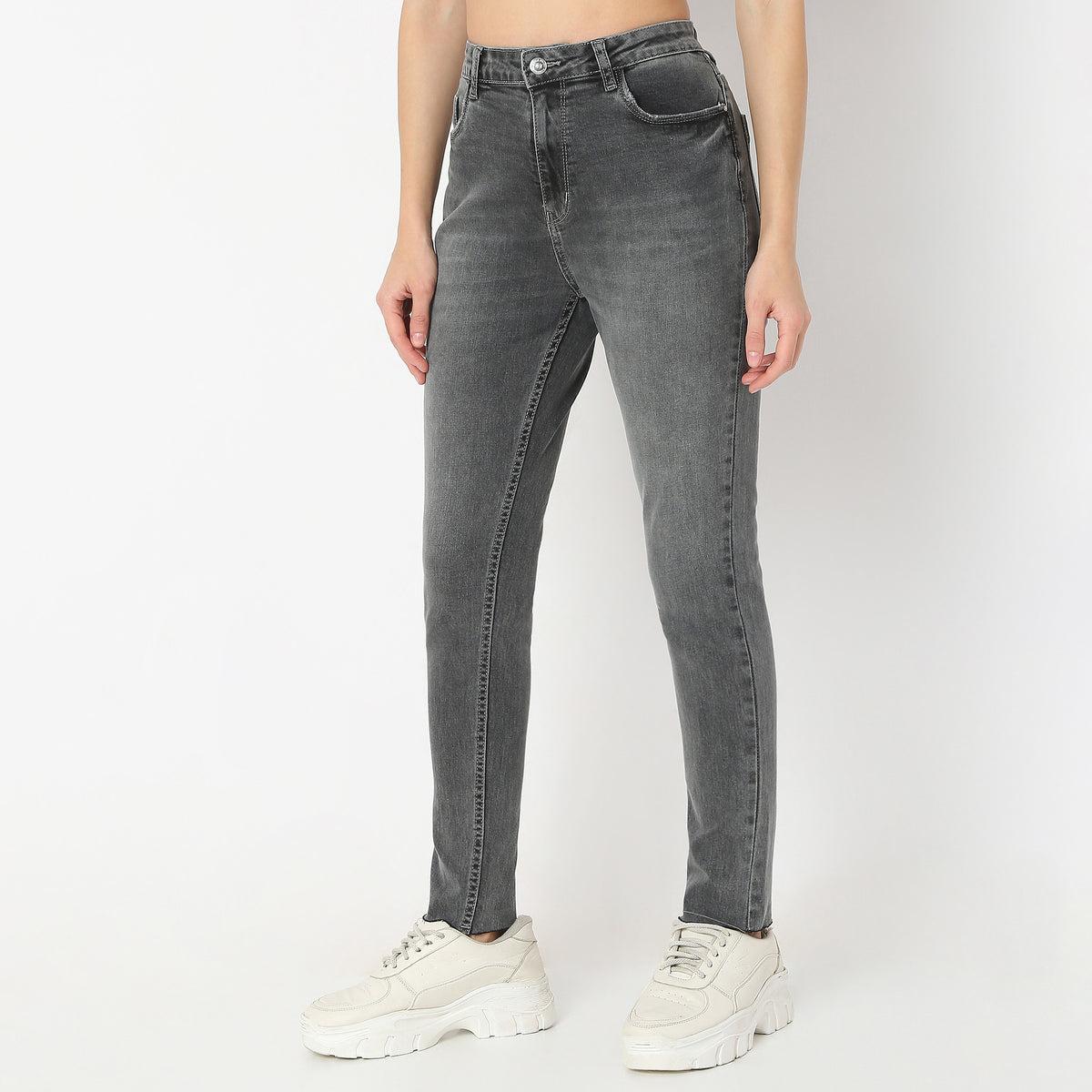 Stone Wash Ankle-Length Skinny Fit High Rise Jeans