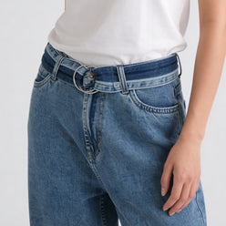 High Rise Wide Leg Jeans With Buckle & Belt