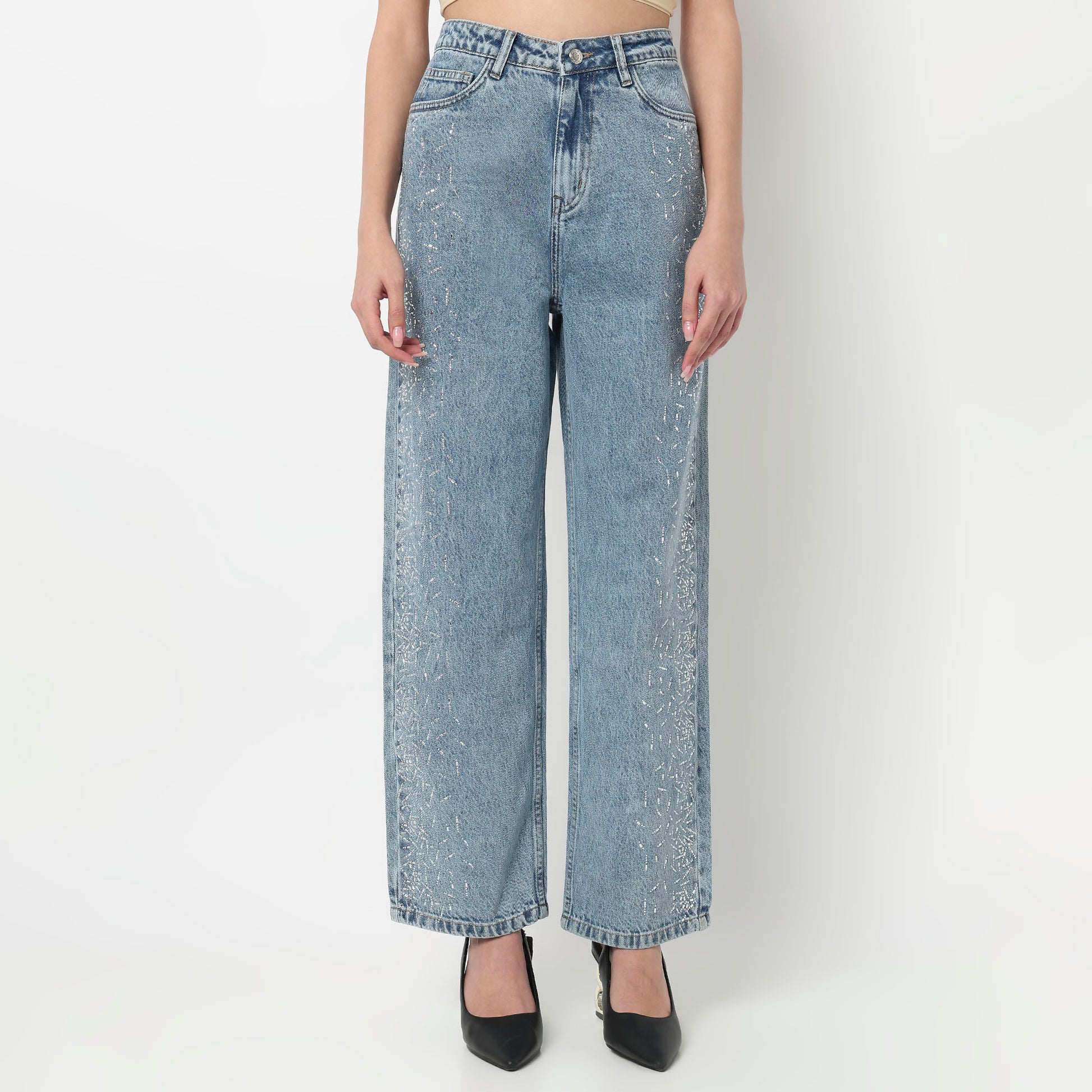 Straight Fit Mirror Stud Denim
