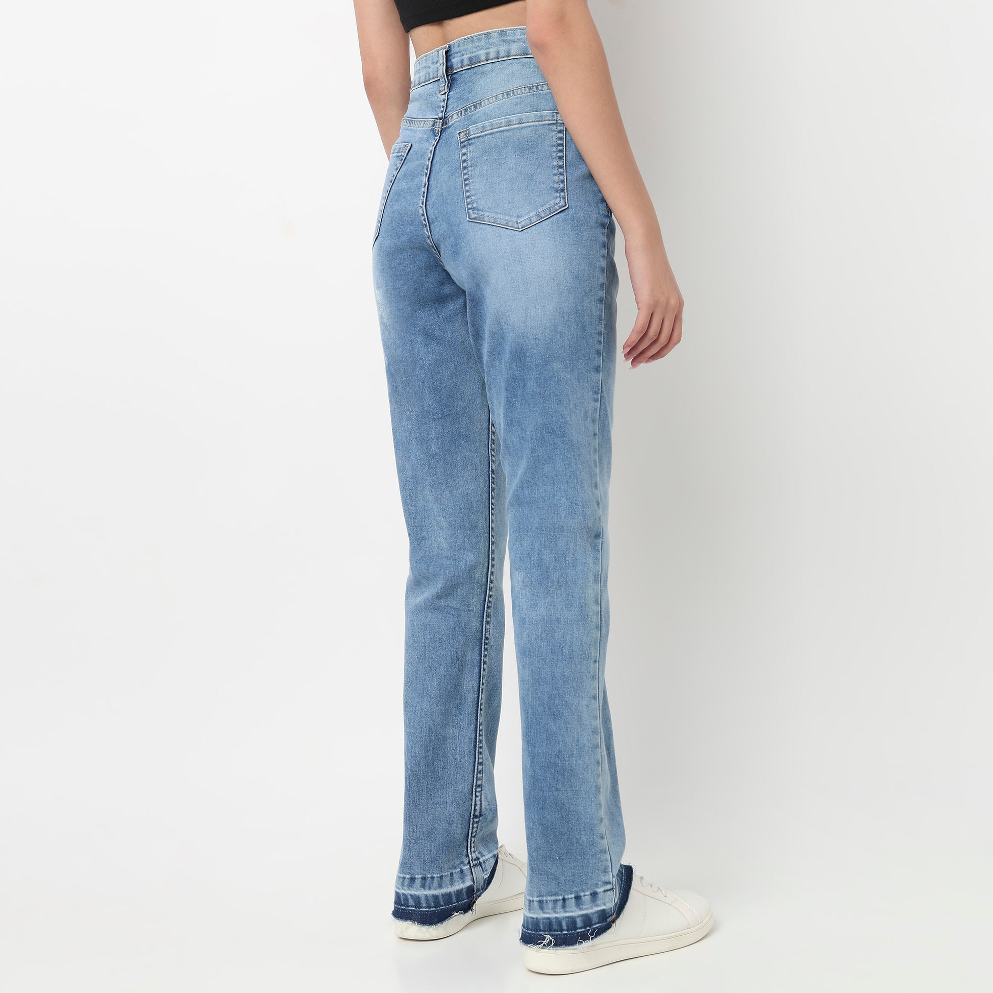 High waist Bootcut With Open Hem Look Jeans