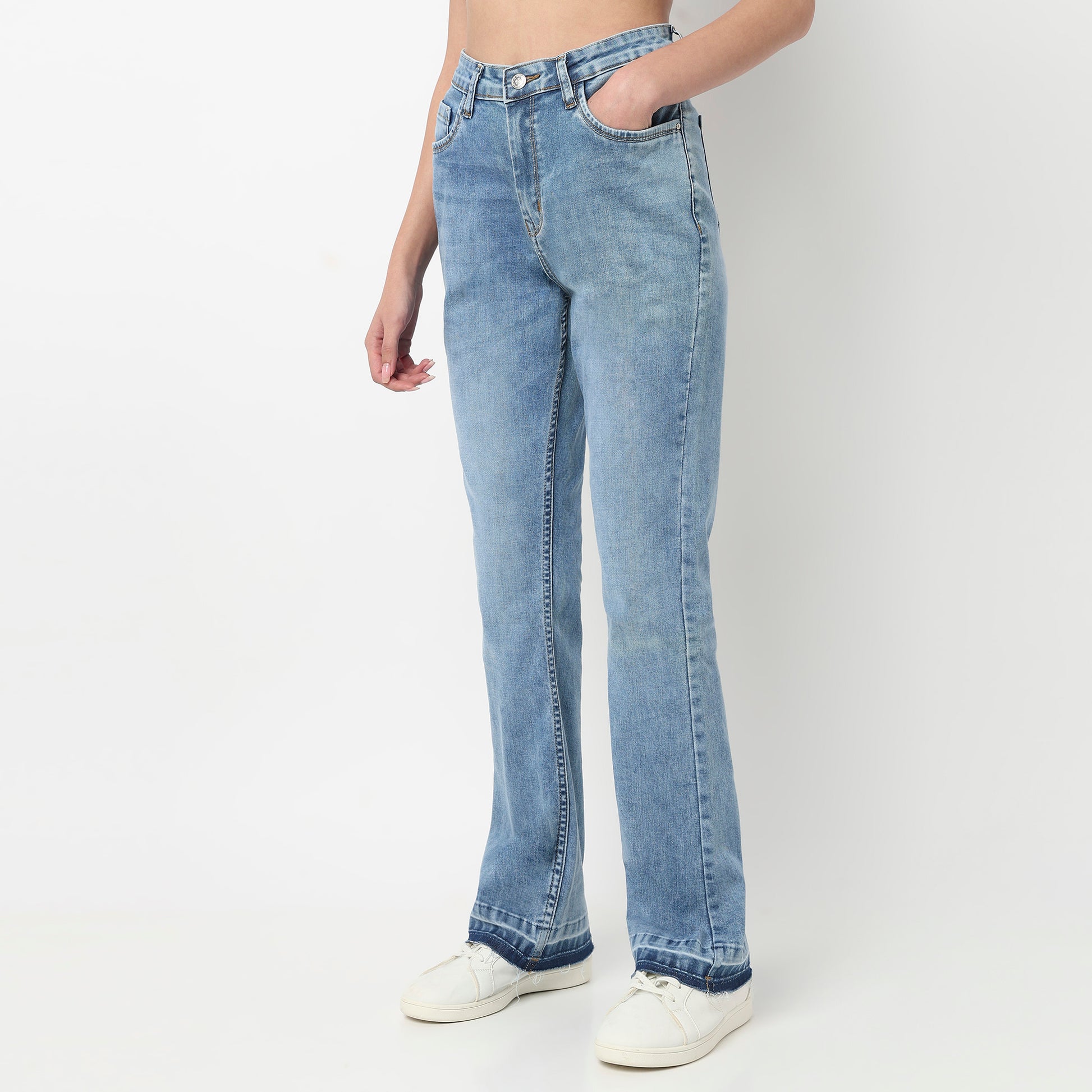 High waist Bootcut With Open Hem Look Jeans