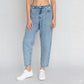 Straight Fit High Rise Back Button Look Jeans