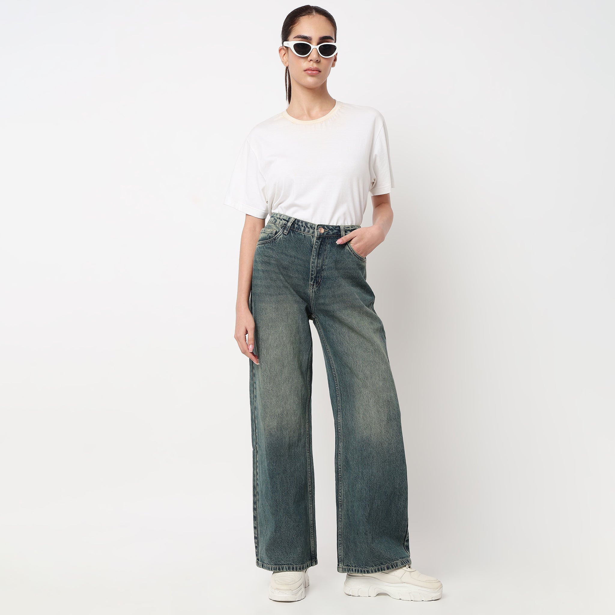 Low Waist Straight Fit Denim With Tinted Look