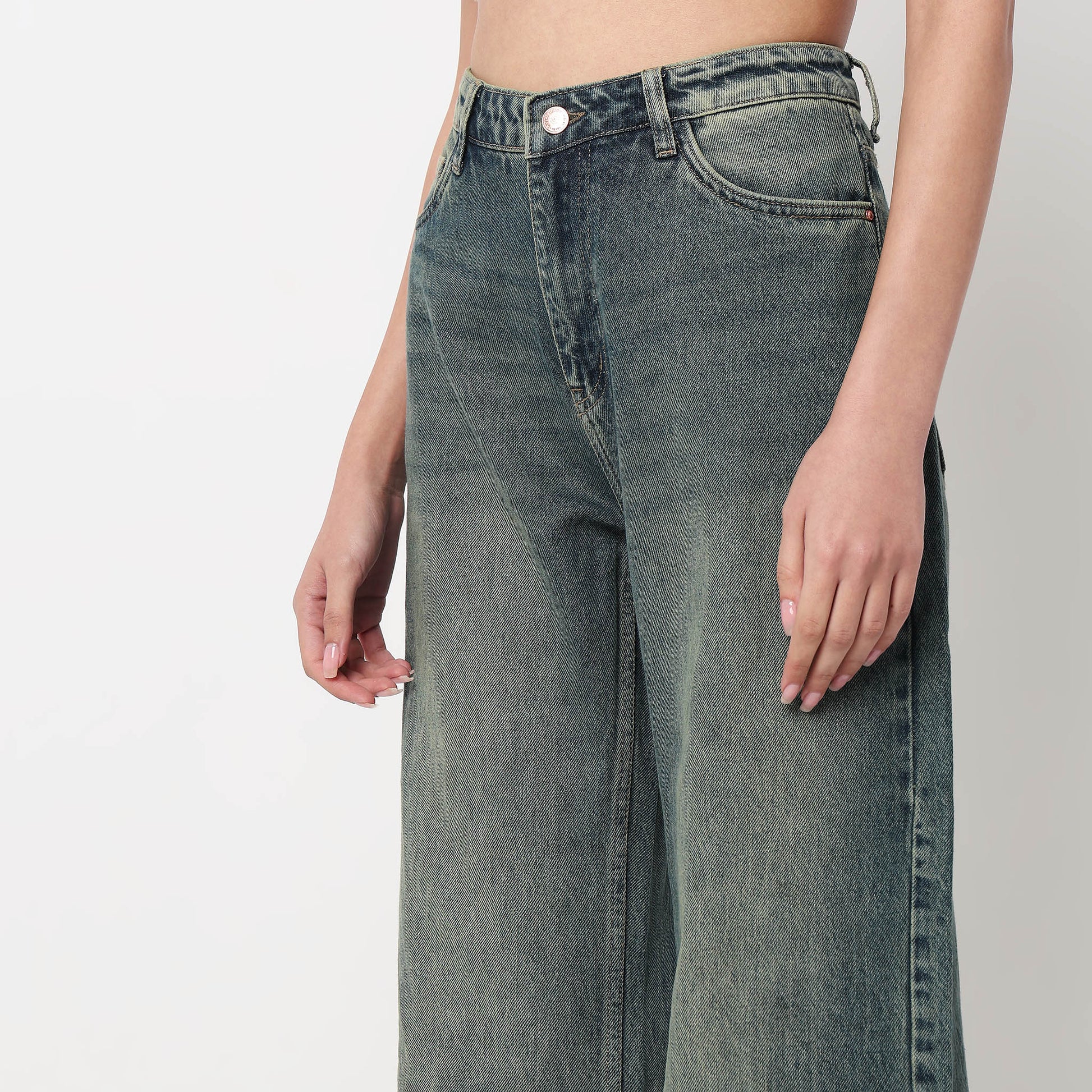 Low Waist Straight Fit Denim With Tinted Look
