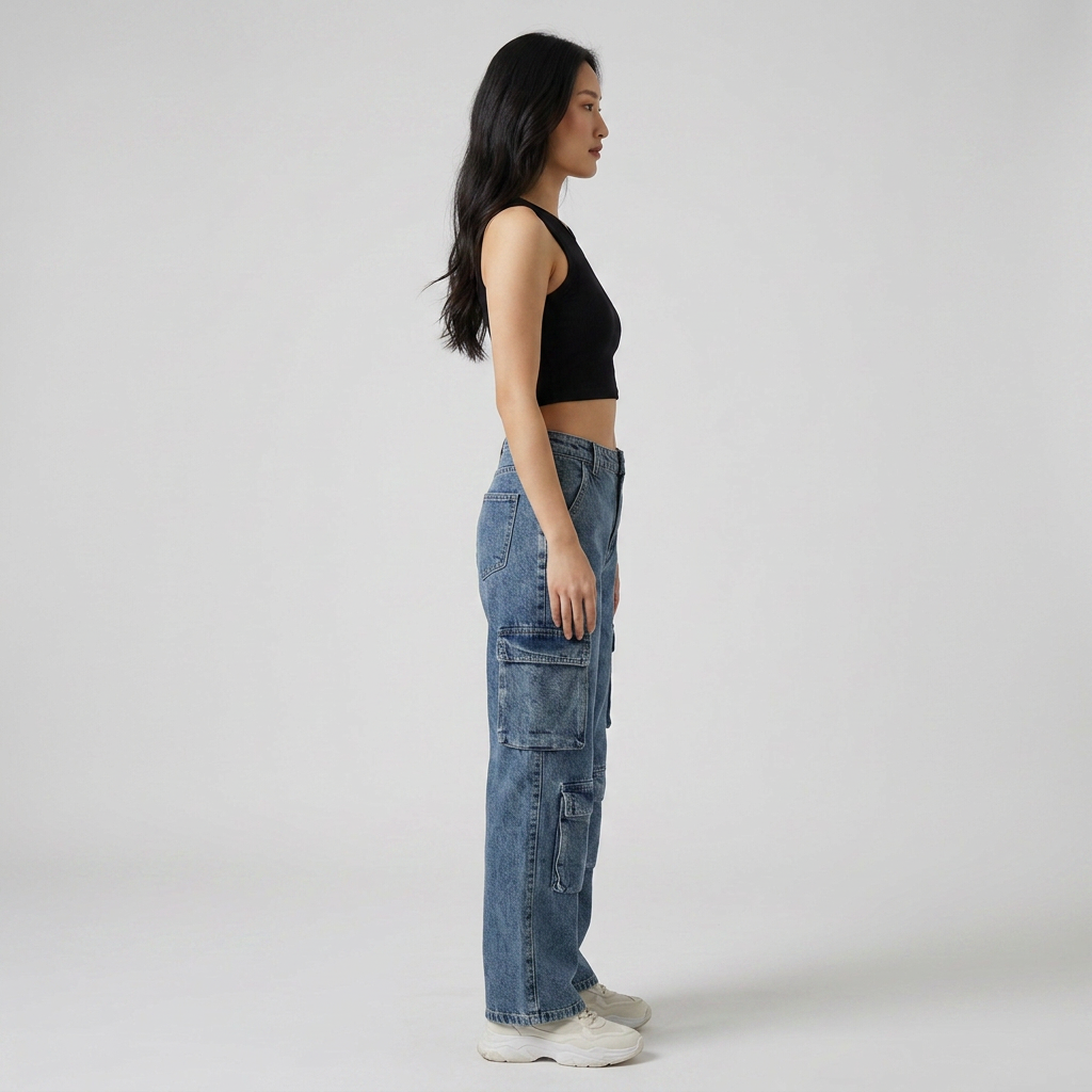 Street Look High Rise Cargo Jeans