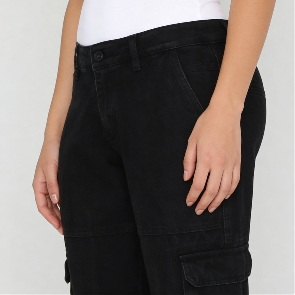 Woven Low Rise Utility Cargo Fit Jeans