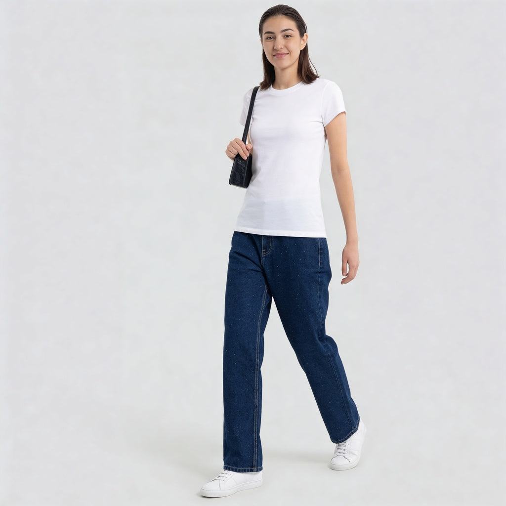 Straight Fit Mirror Look High Rise Jeans