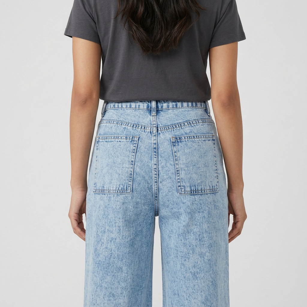 Solid Wide Leg High Rise Jeans