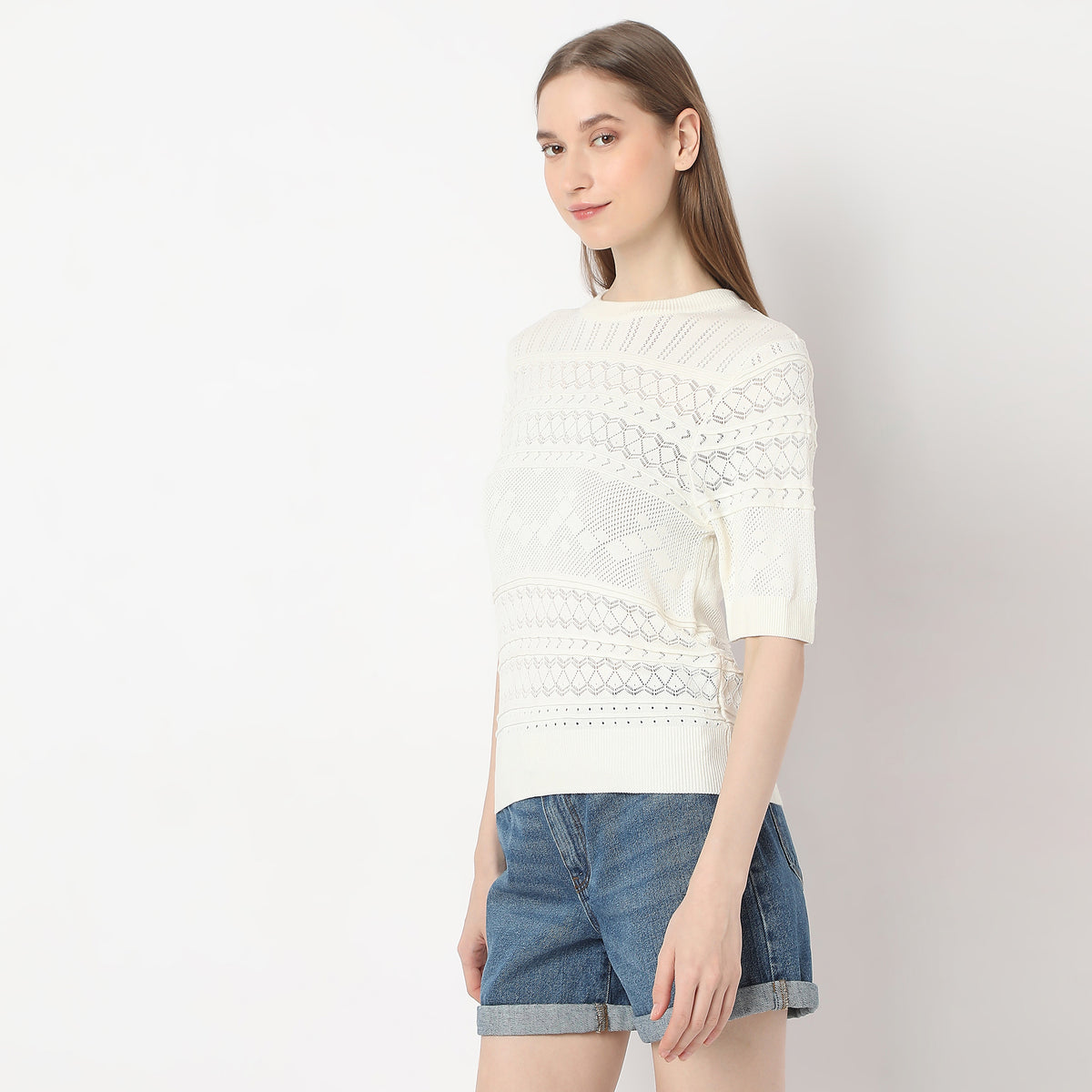 Structured Crochet Design Short Sleeve Top