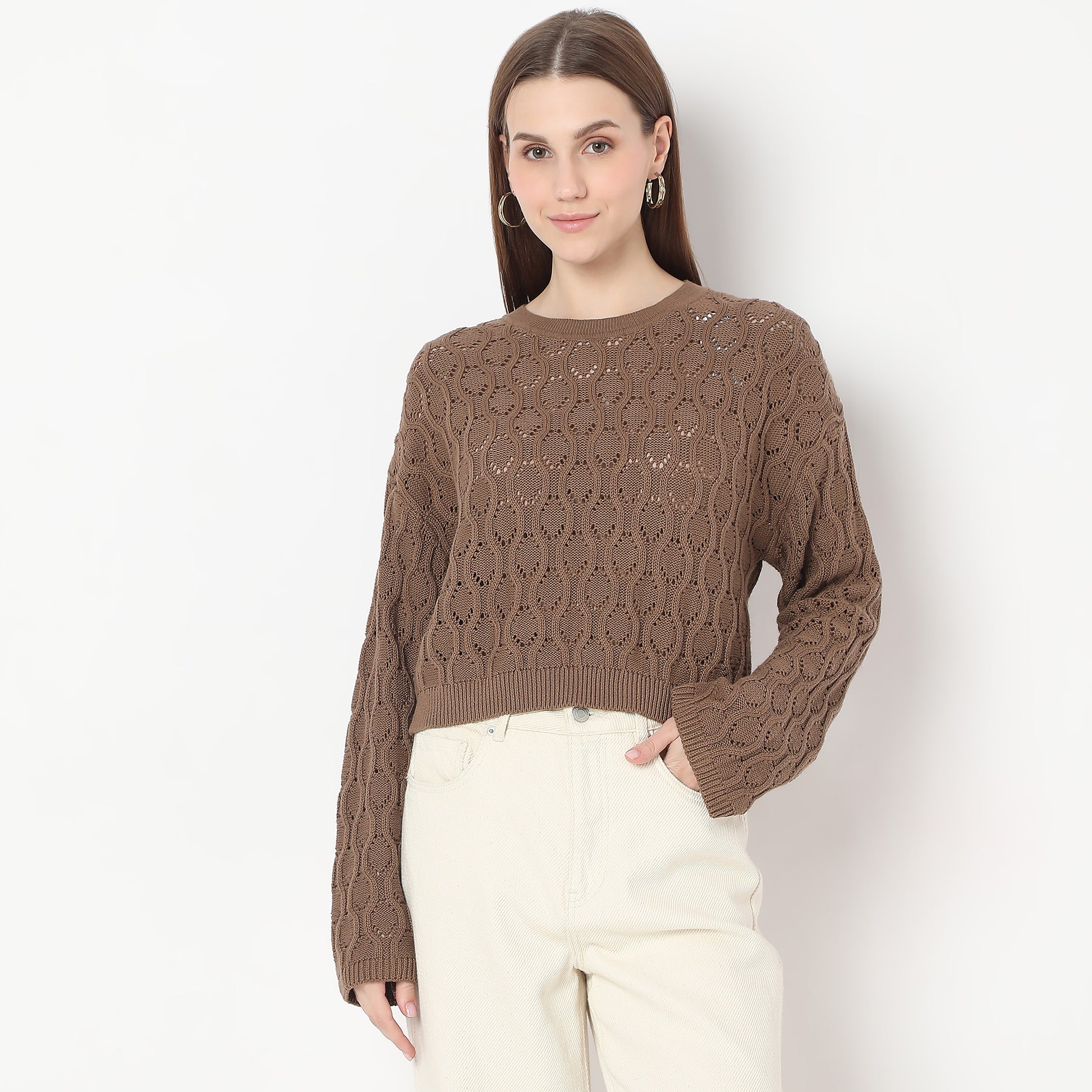 Structured Crochet Design Bell Sleeve Sweater