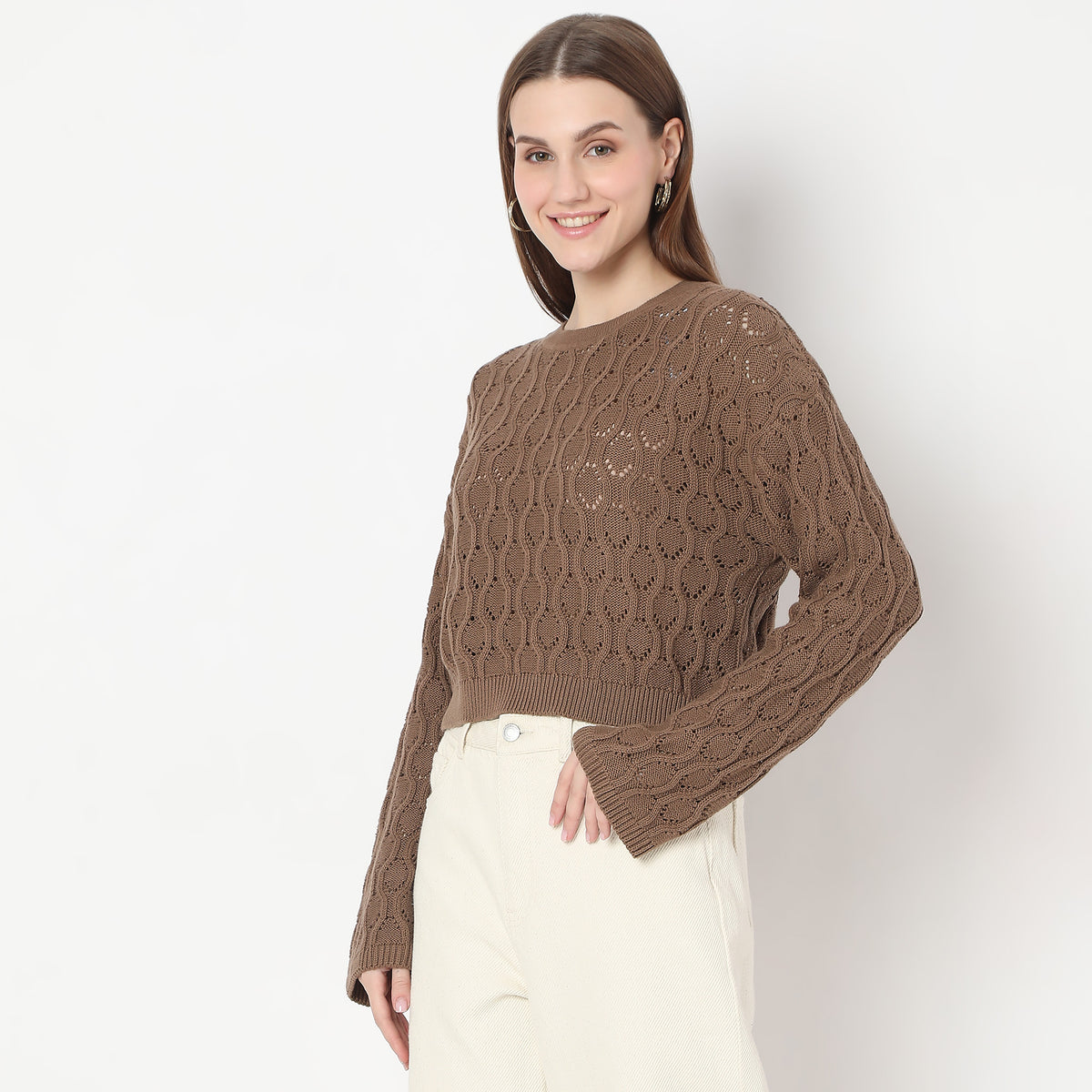 Structured Crochet Design Bell Sleeve Sweater