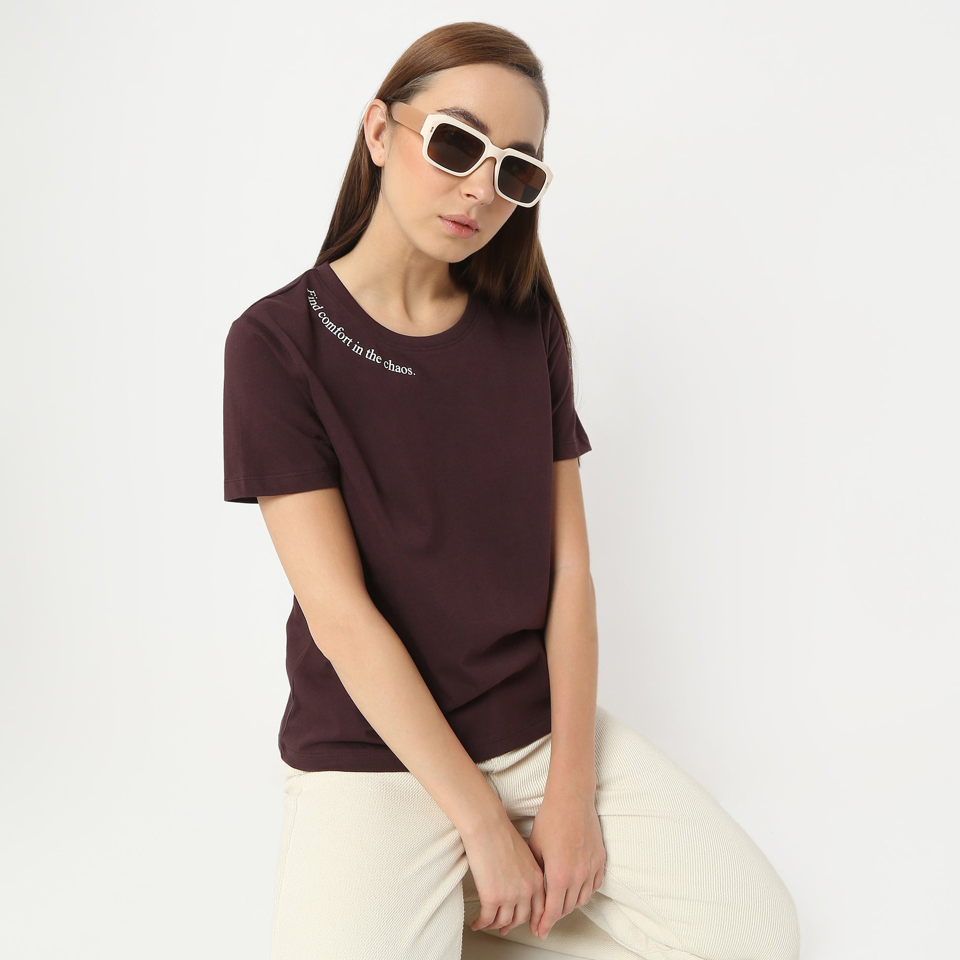 Regular Fit Solid Round Neck Regular Length T-Shirt