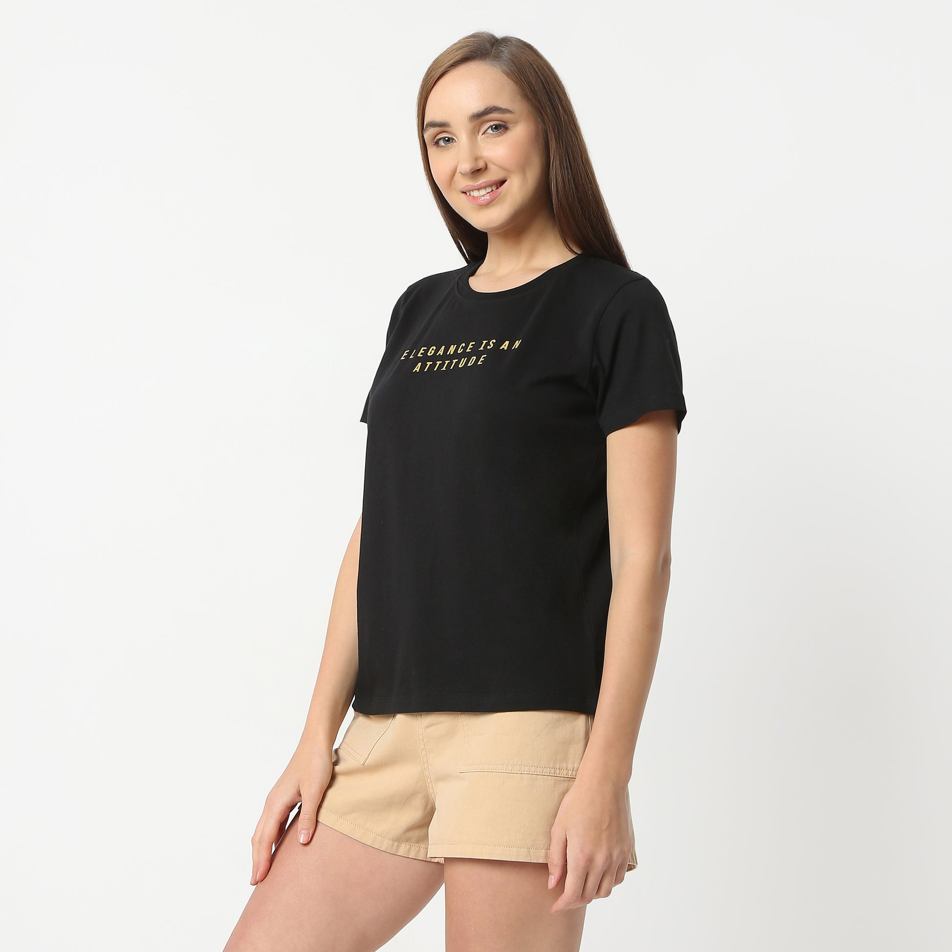 Regular Fit Solid Round Neck Regular Length T-Shirt