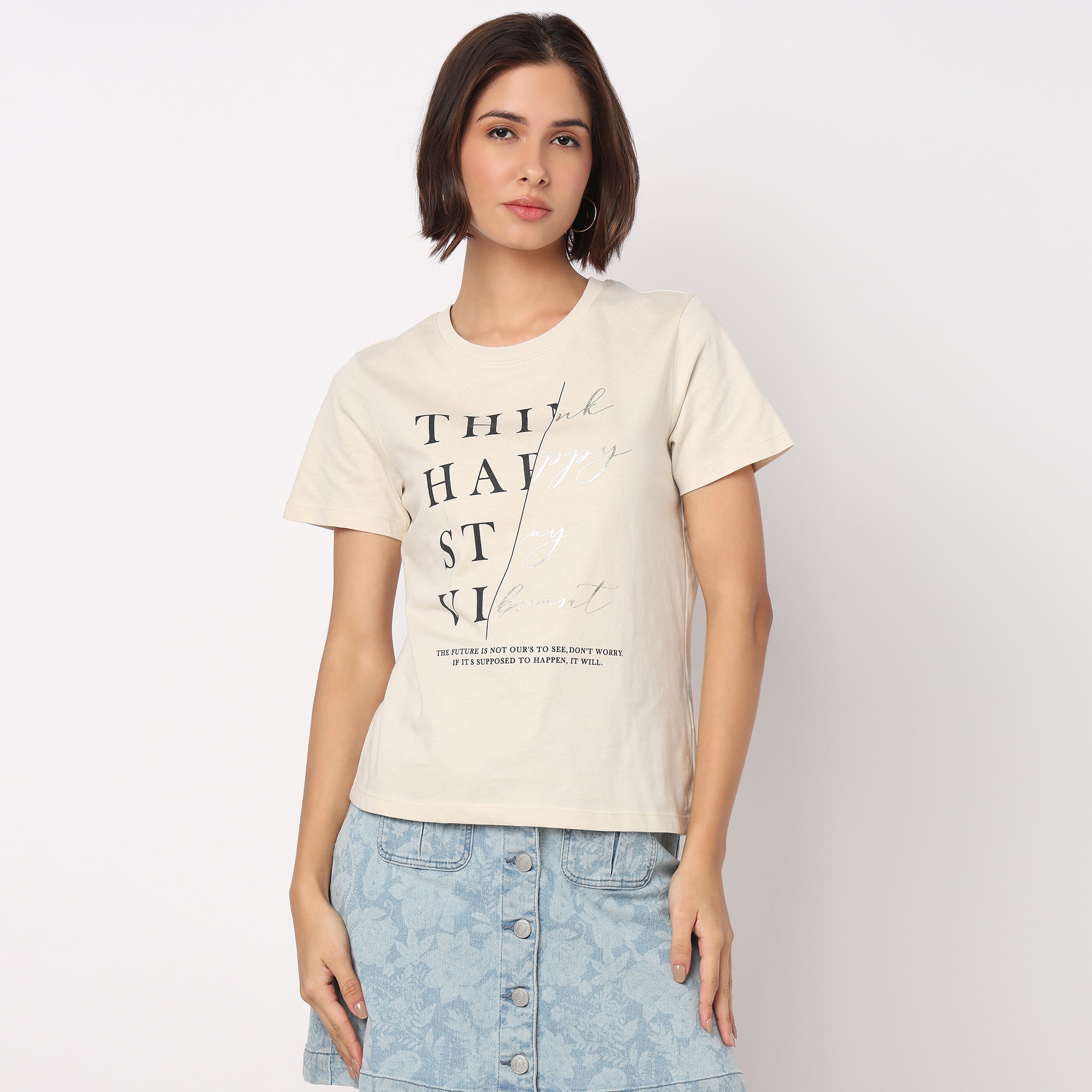 Cotton Crew Neck Graphic T-Shirt