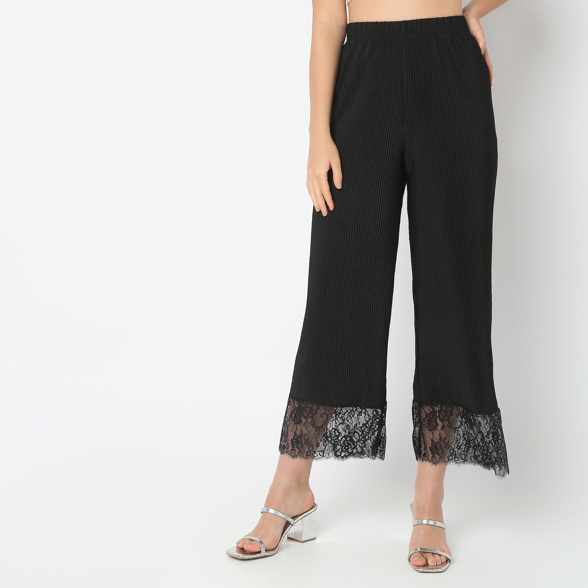 Flare Fit Solid Mid Rise Palazzos