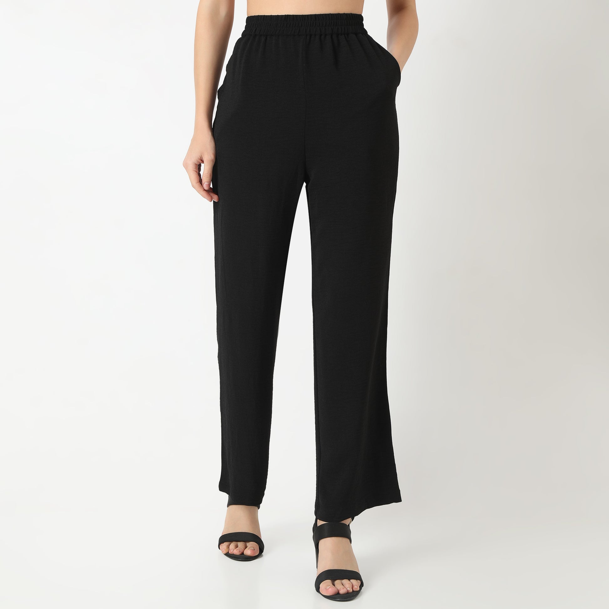 Regular Fit Solid Regular Length High Rise Palazzos